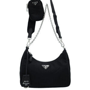 Prada ReEdition 2005 Saffiano Leather Chain Shoulder Bag Black
